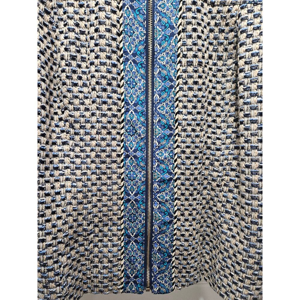 CHICO'S Beige Blue Black Check Tweed Full Zip Fringe Jacket Blazer Size 2 12 - Picture 3 of 10